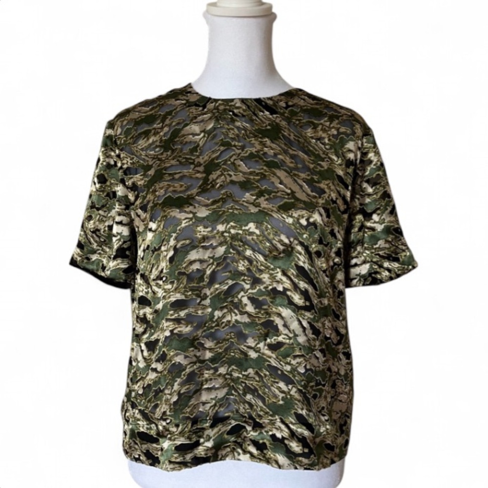 Rag & Bone Gia Camouflage-print Devoré-satin Silk Top In Green Multi size XS - Picture 3 of 9